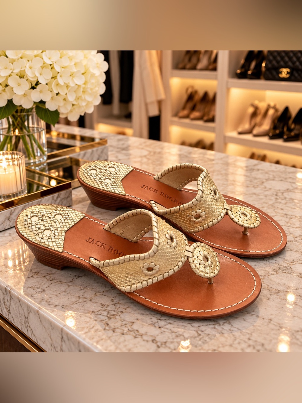 Jack Rogers Gold Woven Leather Thong Sandals size 9M